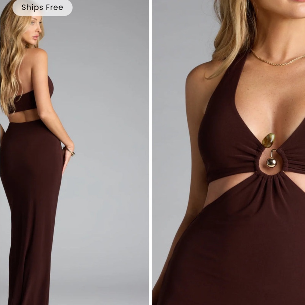 Windsor Chocolate Backless Halter Dress